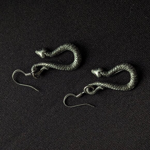 Snake Earrings Silver-Tone Metal Artisan - Picture 3 of 6